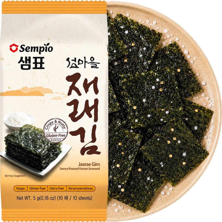 Koreańskie Nori Snack Jaerae Gim Przekąska Chrupiące Wodorosty Prażone z Solą 5g SEMPIO
