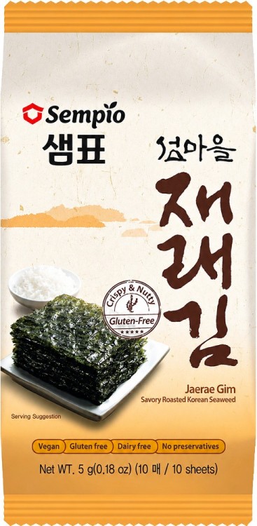 Koreańskie Nori Snack Jaerae Gim Przekąska Chrupiące Wodorosty Prażone z Solą 5g SEMPIO