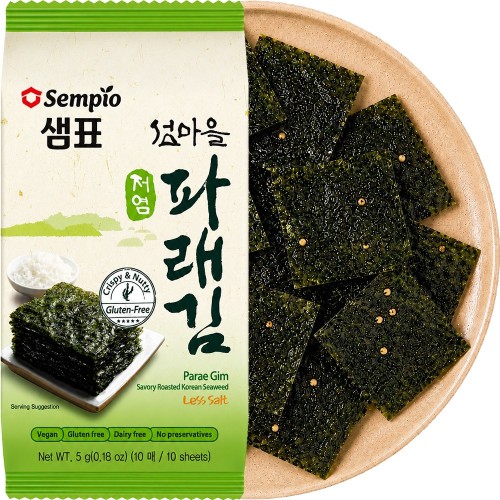 Koreańskie Nori Snack Parae Gim Przekąska Chrupiące Wodorosty Prażone Mniej Soli 5g SEMPIO