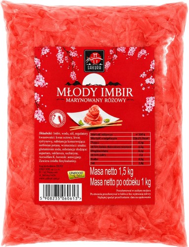 Imbir Marynowany Do Sushi RÓŻOWY Oczyszcza Kubki Smakowe 1,5kg 1500g SAKURA