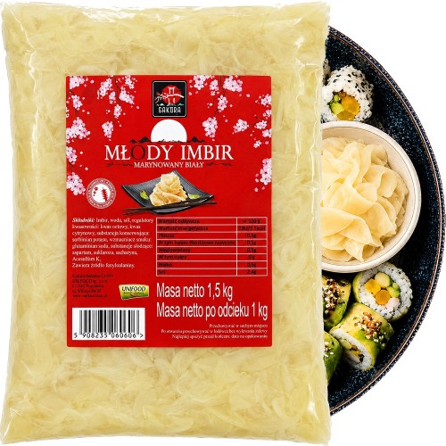 Imbir Marynowany Do Sushi BIAŁY Oczyszcza Kubki Smakowe 1,5kg 1500g SAKURA