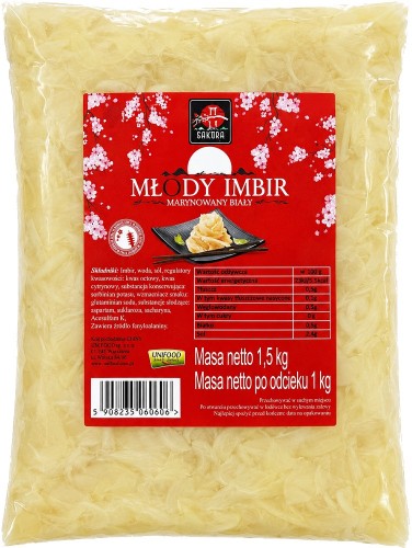 Imbir Marynowany Do Sushi BIAŁY Oczyszcza Kubki Smakowe 1,5kg 1500g SAKURA