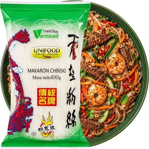 Makaron Sojowy Tian Tan Vermicelli Nitki Przeźroczysty Sprężysty 100g UNIFOOD