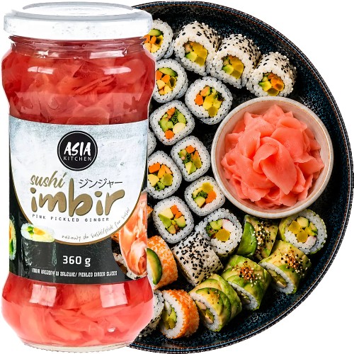 Imbir Marynowany Do Sushi Różowy Oczyszcza Kubki Smakowe 360g ASIA KITCHEN