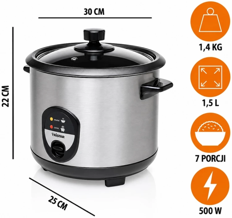 Garnek Do Gotowania Przygotowania Ryżu Elektryczny Ryżowar 1,5 Litra 1500ml RK-6127 TRISTAR
