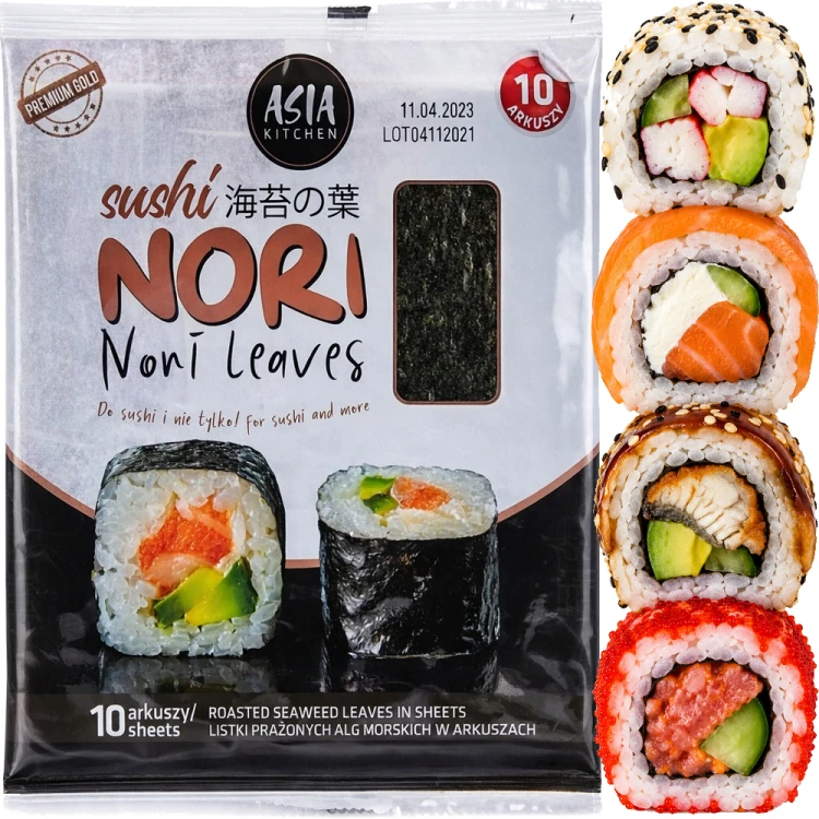 Suszone Wodorosty Glony Algi Morskie Yaki Nori Do Sushi 10 Sztuk ASIA KITCHEN
