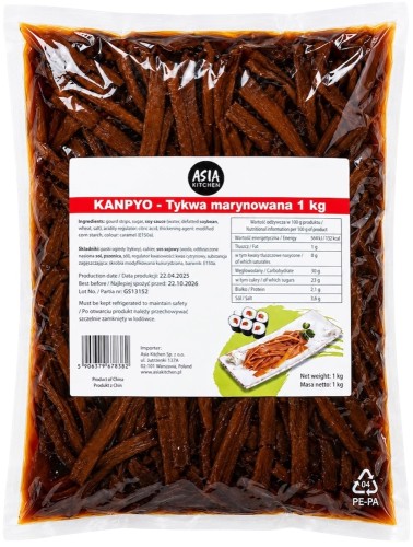 Tykwa Kanpyo Karmelowy Dodatek Do Sushi w Słodkiej Zalewie 1kg 1000g ASIA KITCHEN
