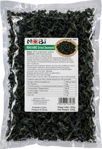 Wodorosty Glony Algi Morskie WAKAME Cięte Nitki Do Zupy MISO i Sałatek 500g NOBI