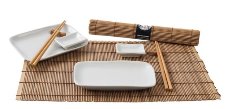 Zestaw Komplet Ceramiki Do Sushi Set BRĄZOWY Dla 2 Osób 10 Elementów HS