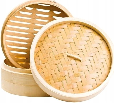 Chiński Parownik Parowar Bambusowy Koszyk Kosz 2 Poziomy Średnica 30cm HS