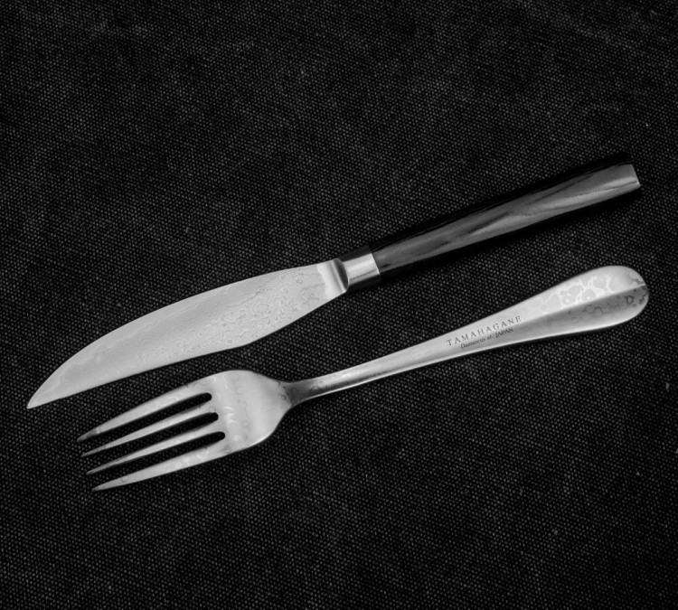 Tamahagane Micarta Zestaw Nóż + Widelec Do Steków KS004