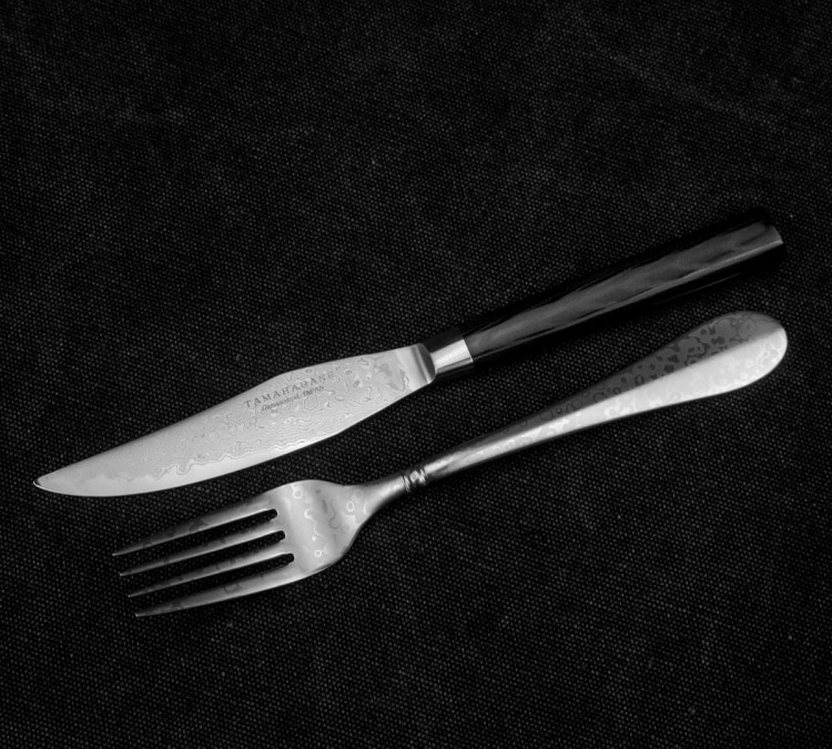 Tamahagane Micarta Zestaw Nóż + Widelec Do Steków KS004