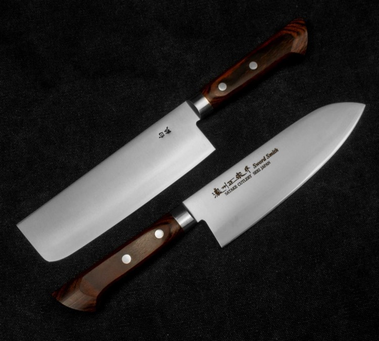 Satake Unique Shirogami Zestaw 2 Noży Santoku 17cm i Nakiri 17cm