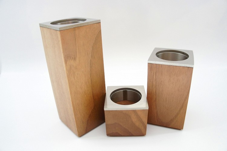 Zestaw 3 Świeczników Mały 5cm Średni 10cm Duży 15cm Orzech BREKA